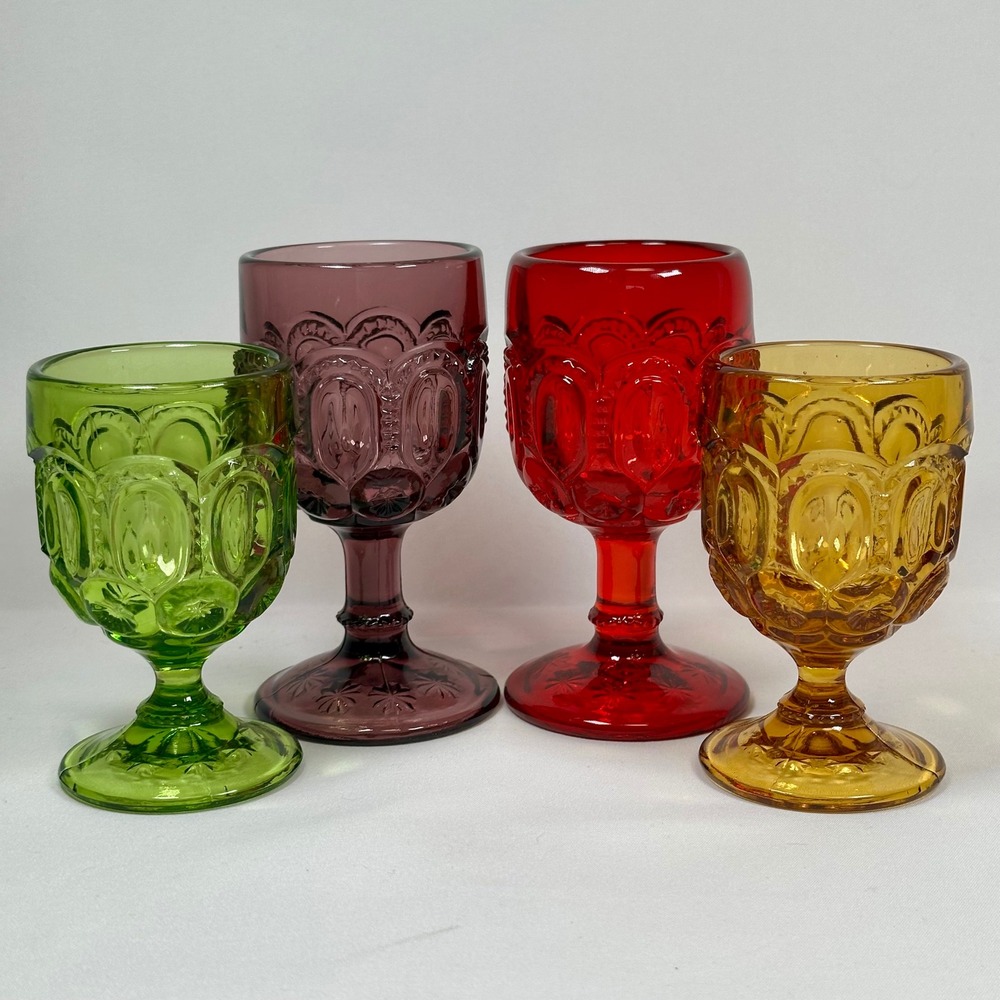 Vintage LE Smith Moon and Stars Glass Cordials Multi Color Set of 4 Two Sizes